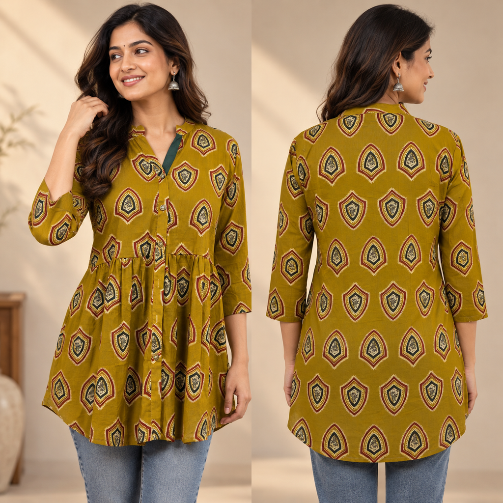SK COLLAR V NECK STAIGHT CUT FLORAL